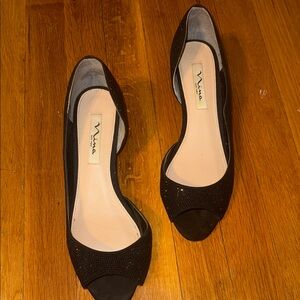 Nina Black Peep-Toe Heels